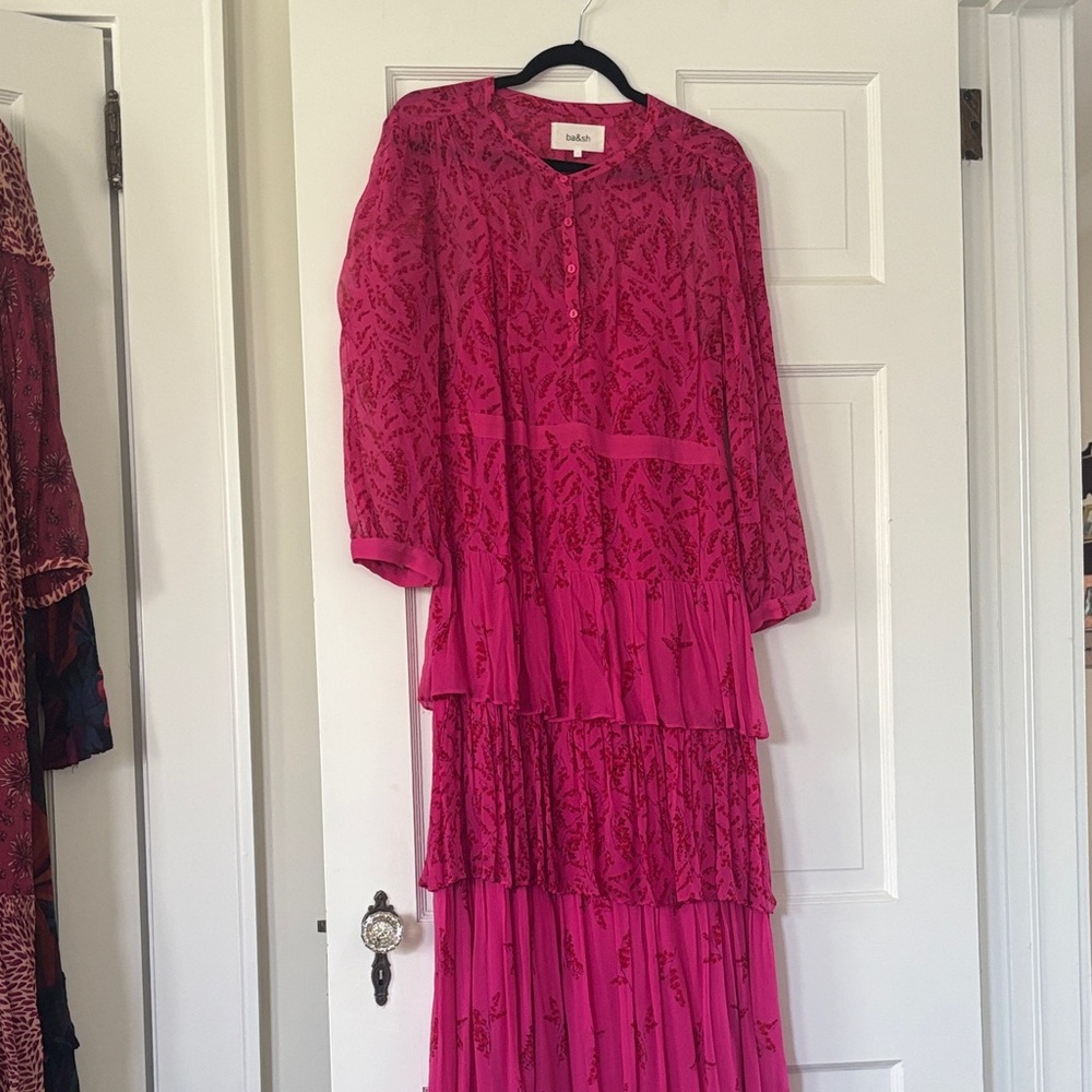 ba&sh Fuchsia Long Sleeve Tiered Dress